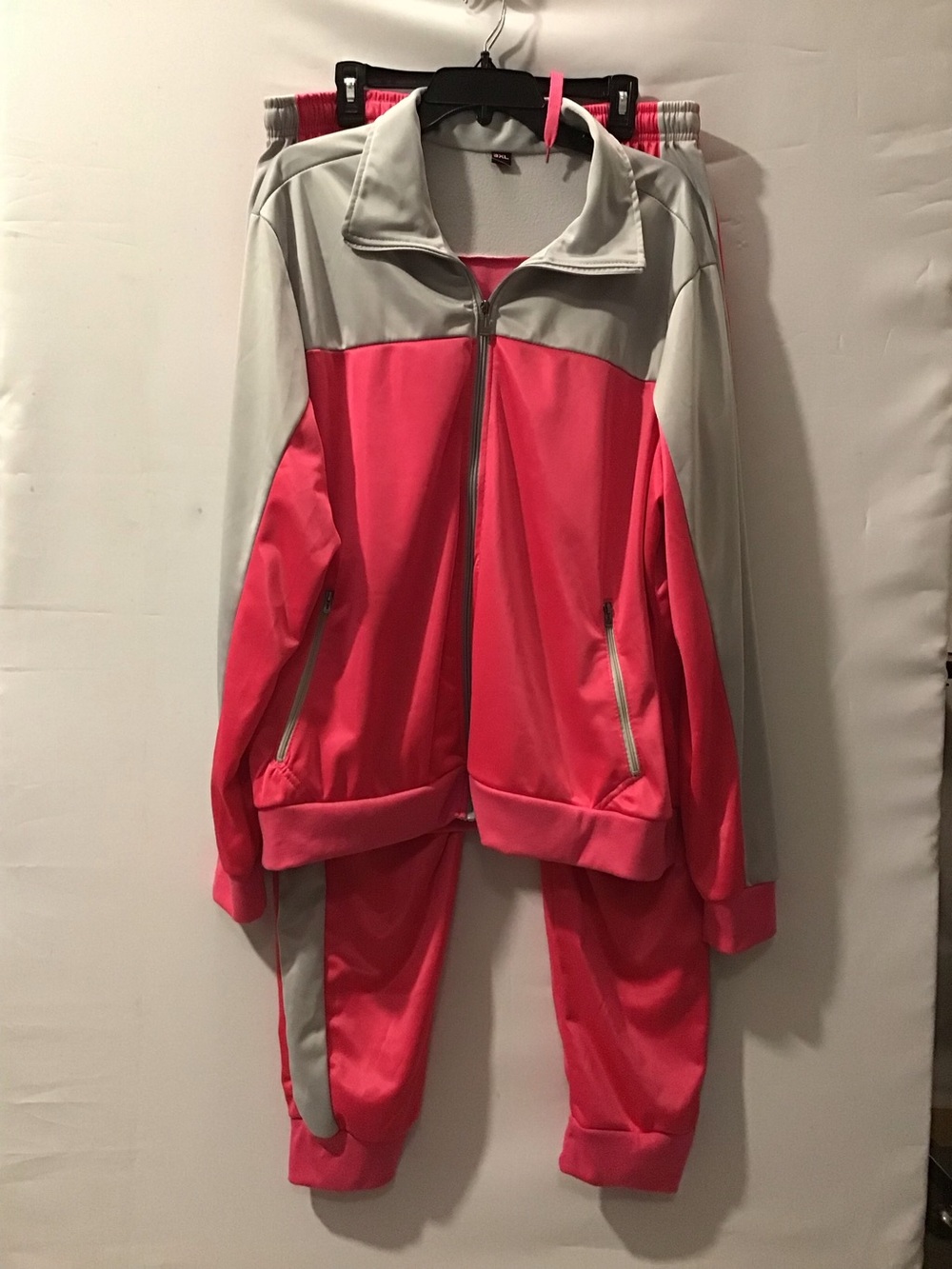 490,491 Two-Tone Pink & Gray Track Pants Jumpsuit